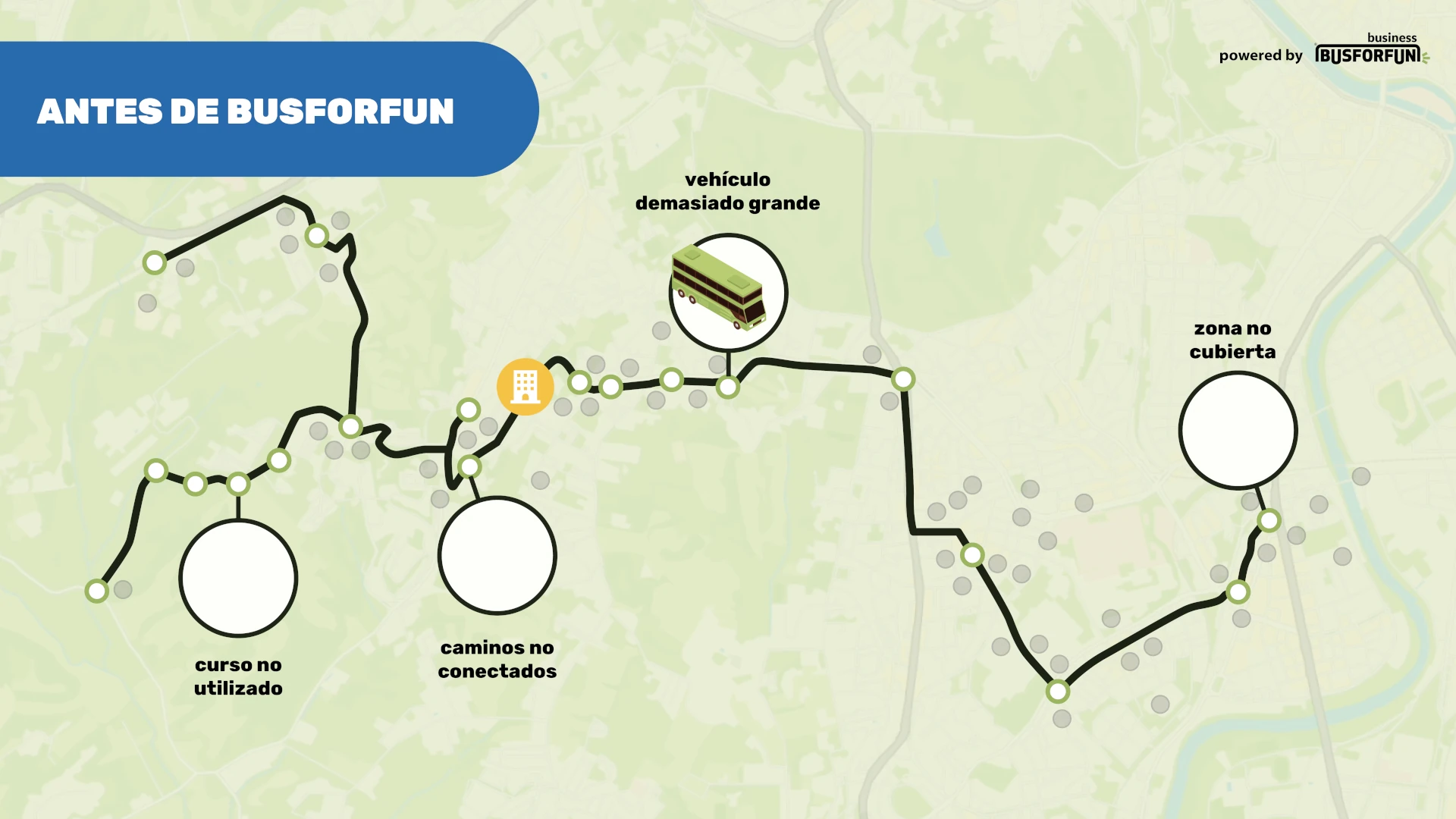 Mapa que muestra los retrasos e inconvenientes que se produjeron antes del bus for fun